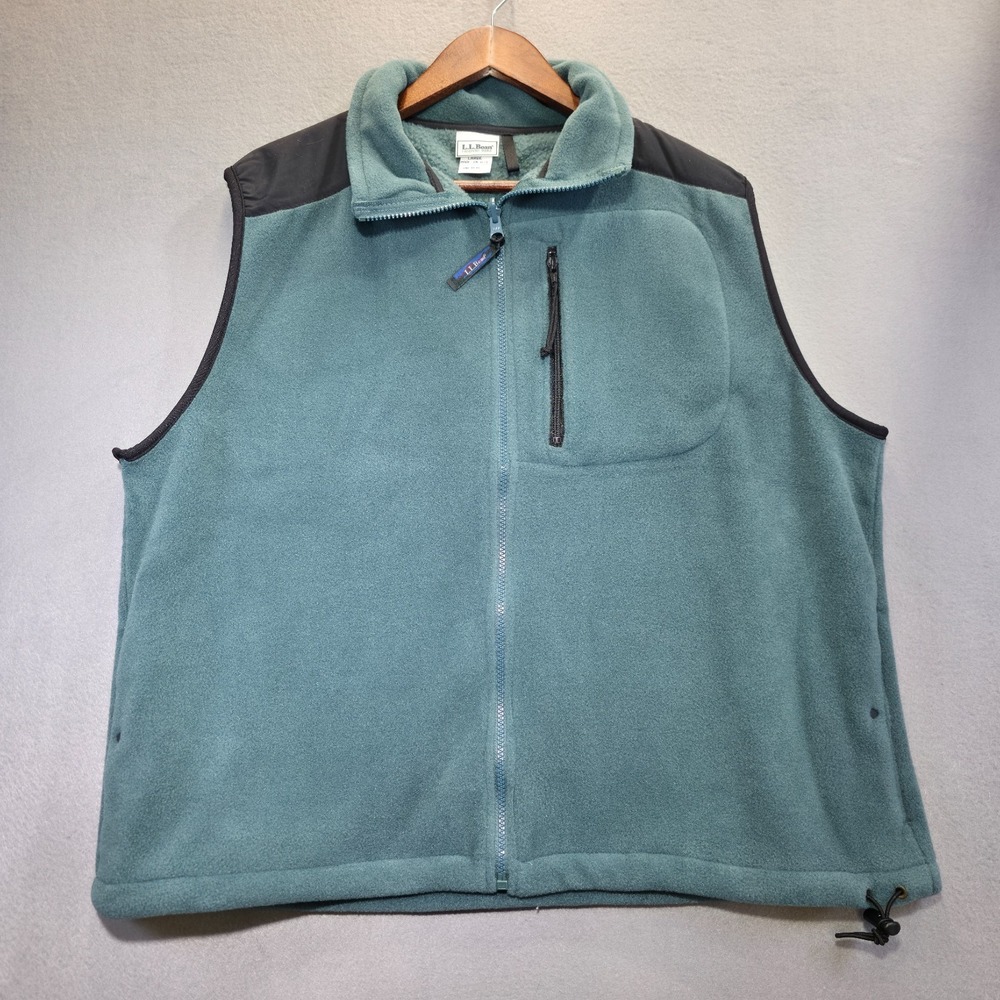 Vintage LL Bean Men's Green Fleece Vest Full Zip Size Large Made in USA